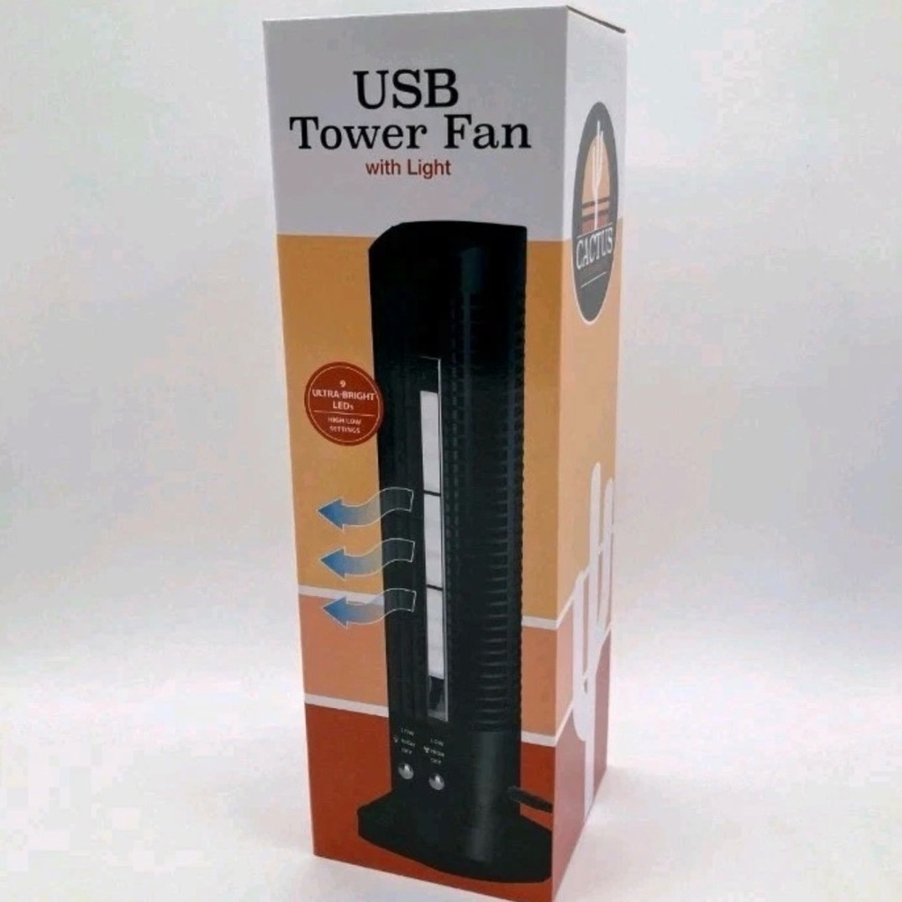 Cactus Black USB Tower Fan with LED Light